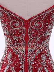 Red Sleeveless Beading Zipper Prom Gown