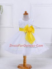 White Sleeveless Organza Zipper Flower Girl Dresses for Wedding Party