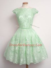Superior Cap Sleeves Lace Up Knee Length Lace Quinceanera Court Dresses
