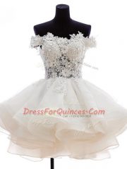 Exceptional Beading and Lace and Embroidery and Ruffles Prom Party Dress White Zipper Sleeveless Knee Length