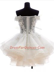 Exceptional Beading and Lace and Embroidery and Ruffles Prom Party Dress White Zipper Sleeveless Knee Length