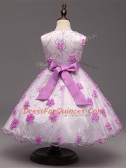 Edgy White Sleeveless Tulle Zipper Flower Girl Dresses for Wedding Party
