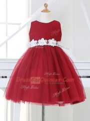 Perfect Appliques Flower Girl Dress Wine Red Zipper Sleeveless Knee Length