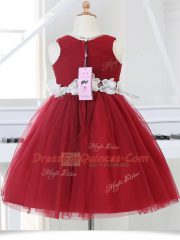 Perfect Appliques Flower Girl Dress Wine Red Zipper Sleeveless Knee Length