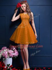 Gold Sleeveless Beading and Lace Knee Length Quinceanera Dama Dress