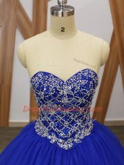 Charming Royal Blue Sleeveless Beading Floor Length 15 Quinceanera Dress