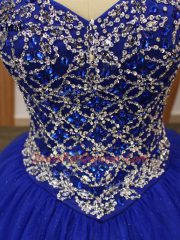 Charming Royal Blue Sleeveless Beading Floor Length 15 Quinceanera Dress