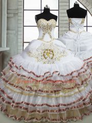 Glittering Sleeveless Beading and Embroidery and Ruffled Layers Lace Up 15 Quinceanera Dress