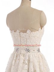 Glamorous Pink A-line Sweetheart Sleeveless Lace Mini Length Zipper Beading and Lace Dress for Prom