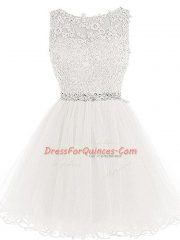 White Scoop Lace Up Beading and Lace and Appliques Homecoming Dress Sleeveless