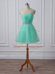 Sleeveless Lace Up Mini Length Beading and Ruching Prom Dresses
