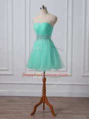 Sleeveless Lace Up Mini Length Beading and Ruching Prom Dresses