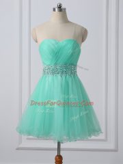 Sleeveless Lace Up Mini Length Beading and Ruching Prom Dresses