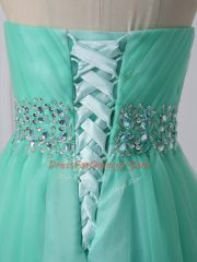 Sleeveless Lace Up Mini Length Beading and Ruching Prom Dresses