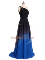 Beading and Ruching Prom Dresses Multi-color Lace Up Sleeveless Brush Train