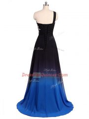 Beading and Ruching Prom Dresses Multi-color Lace Up Sleeveless Brush Train