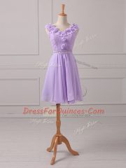 Elegant Lavender V-neck Neckline Lace and Appliques Vestidos de Damas Sleeveless Lace Up