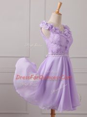 Elegant Lavender V-neck Neckline Lace and Appliques Vestidos de Damas Sleeveless Lace Up