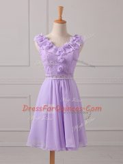 Elegant Lavender V-neck Neckline Lace and Appliques Vestidos de Damas Sleeveless Lace Up