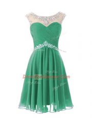 Latest Turquoise Zipper Dress for Prom Beading Cap Sleeves Knee Length