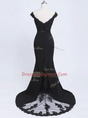 Exquisite Black Mermaid Lace and Appliques and Belt Dress for Prom Zipper Chiffon and Tulle Sleeveless