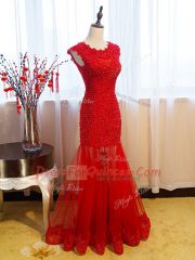 Tulle Scoop Sleeveless Side Zipper Beading and Lace and Appliques Prom Dress in Eggplant Purple