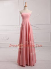 Floor Length Watermelon Red Dama Dress Chiffon Sleeveless Ruching