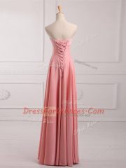 Floor Length Watermelon Red Dama Dress Chiffon Sleeveless Ruching
