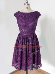 Low Price Dark Purple Sleeveless Knee Length Lace Lace Up Dama Dress
