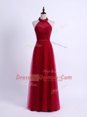 Floor Length Lace Up Court Dresses for Sweet 16 Wine Red for Prom and Party and Wedding Party with Lace and Appliques