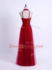 Floor Length Lace Up Court Dresses for Sweet 16 Wine Red for Prom and Party and Wedding Party with Lace and Appliques