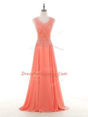 Sleeveless Zipper Floor Length Lace and Appliques Prom Party Dress