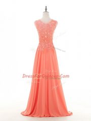 Sleeveless Zipper Floor Length Lace and Appliques Prom Party Dress