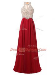 Excellent Floor Length Zipper Prom Evening Gown Wine Red for Prom and Party and Military Ball with Beading