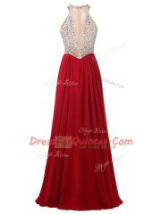 Excellent Floor Length Zipper Prom Evening Gown Wine Red for Prom and Party and Military Ball with Beading