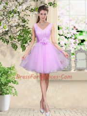 Lilac Sweetheart Neckline Lace and Belt Dama Dress Sleeveless Lace Up