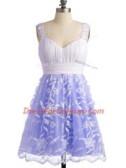 Unique Lavender Sleeveless Knee Length Lace Lace Up Quinceanera Dama Dress