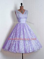 Lavender A-line Lace Quinceanera Dama Dress Lace Up Lace Sleeveless Mini Length