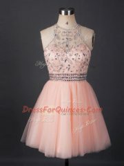 Deluxe Peach Scoop Lace Up Beading Evening Dress Sleeveless