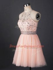 Deluxe Peach Scoop Lace Up Beading Evening Dress Sleeveless