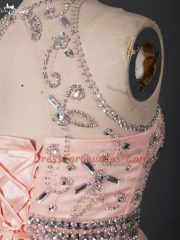 Deluxe Peach Scoop Lace Up Beading Evening Dress Sleeveless