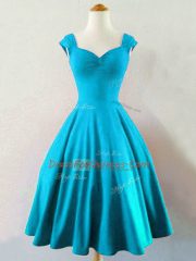 Straps Sleeveless Lace Up Dama Dress Baby Blue Taffeta