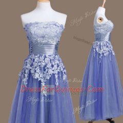 Lavender Damas Dress Prom and Party and Wedding Party with Appliques Strapless Sleeveless Lace Up