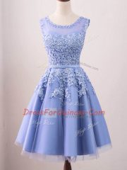 Scoop Sleeveless Dama Dress for Quinceanera Knee Length Lace Lavender Tulle