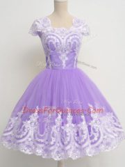 Gorgeous Lavender Sleeveless Lace Knee Length Quinceanera Dama Dress