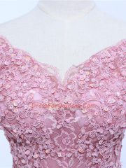 Lilac Evening Dress Prom and Party and Beach with Lace and Appliques Off The Shoulder Long Sleeves Brush Train Zipper