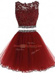 Glorious Sleeveless Beading and Lace and Appliques Zipper Dress for Prom