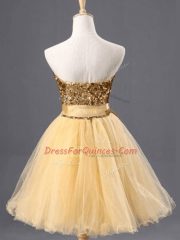 Discount Mini Length Peach Tulle Sleeveless Sequins