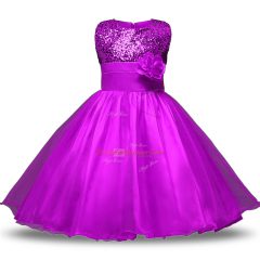 Eye-catching Sleeveless Belt and Hand Made Flower Zipper Flower Girl Dresses for Less