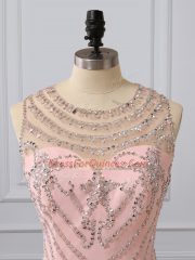 Dynamic Peach Side Zipper Scoop Beading Prom Evening Gown Chiffon Sleeveless Brush Train